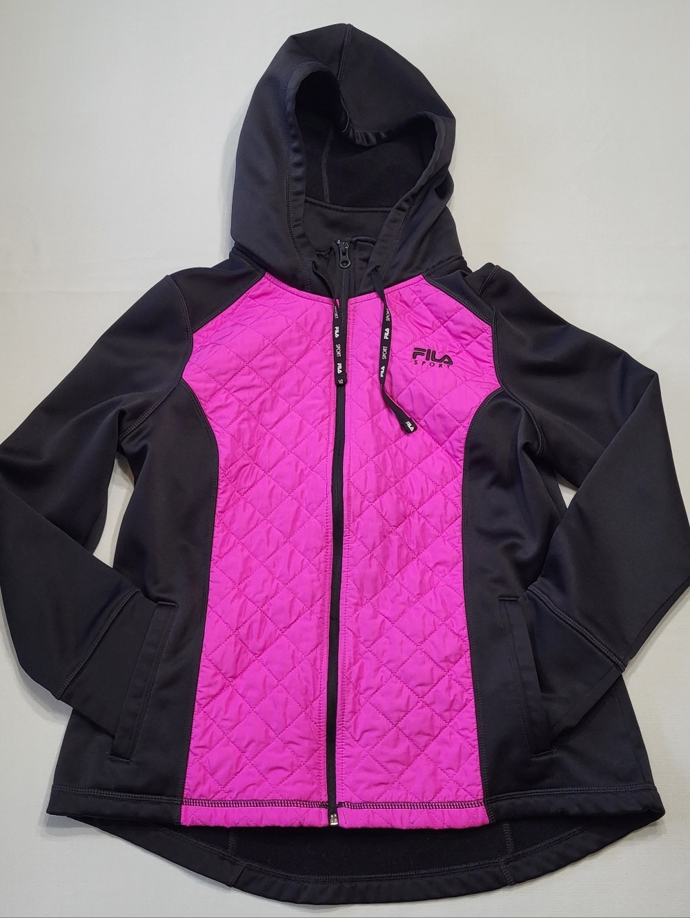 Fila Sport Women’s Black Pink Zip Up Long Sleeve Outdoor Athleisure Jacket Large